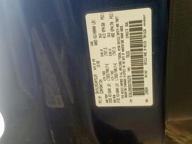 3D3KU28693G765278 - 2003 DODGE RAM 2500 S Կապույտ լուսանկար 10