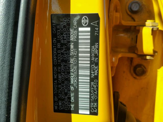 JTDKDTB34E1071421 - 2014 TOYOTA PRIUS C YELLOW photo 10