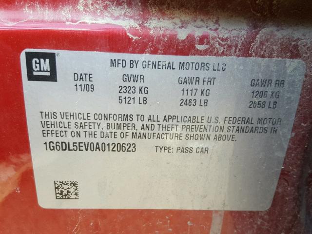 1G6DL5EV0A0120623 - 2010 CADILLAC CTS PERFOR RED photo 10