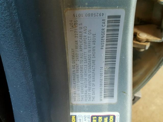 WVWWU63B05E105114 - 2005 VOLKSWAGEN PASSAT GLX 银色 照片 10