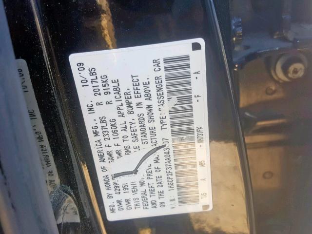 1HGCP2F37AA043107 - 2010 HONDA ACCORD LX BLACK photo 10