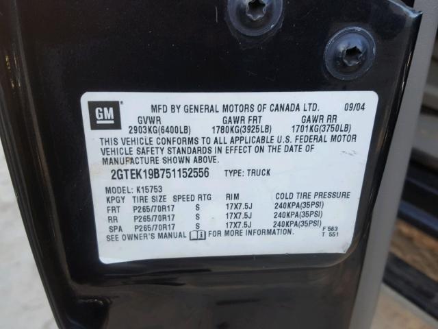 2GTEK19B751152556 - 2005 GMC NEW SIERRA CHARCOAL photo 10