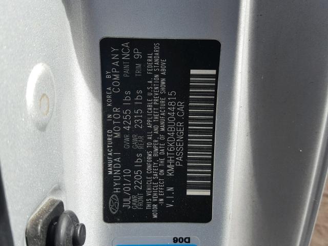 KMHHT6KD4BU044815 - 2011 HYUNDAI GENESIS CO SILVER photo 10