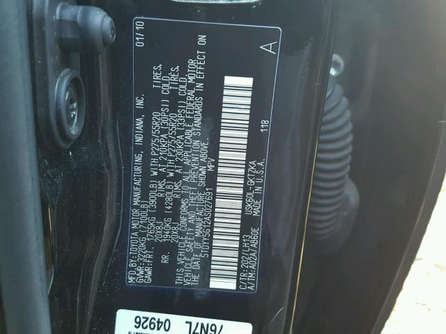 5TDYY5G12AS027691 - 2010 TOYOTA SEQUOIA PL BLACK photo 10