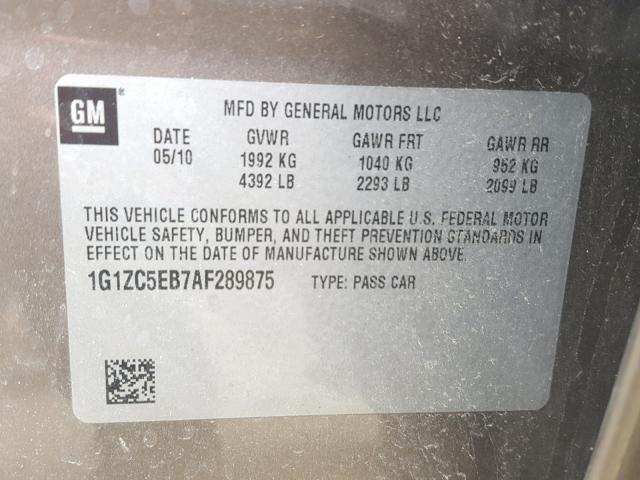 1G1ZC5EB7AF289875 - 2010 CHEVROLET MALIBU 1LT BROWN photo 10