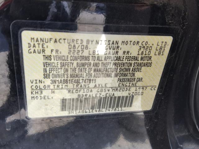 3N1AB61E48L747811 - 2008 NISSAN SENTRA 2.0 BLACK photo 10