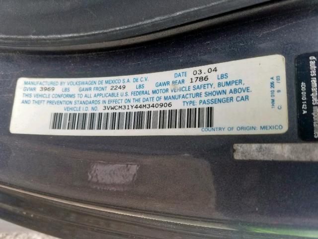 3VWCM31Y44M340906 - 2004 VOLKSWAGEN NEW BEETLE ვერცხლისფერი ფოტო 10