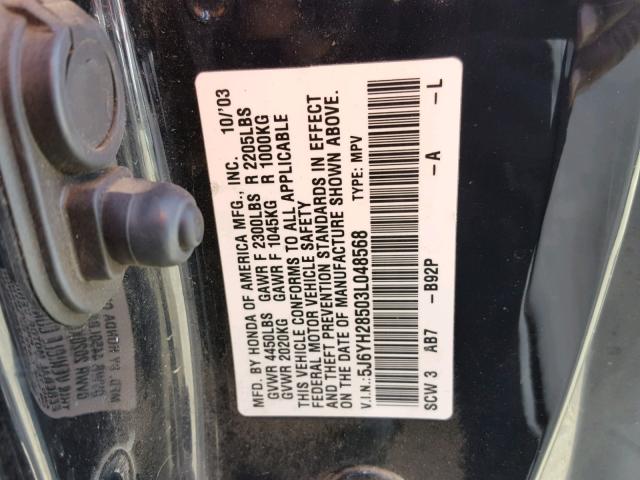 5J6YH28503L048568 - 2003 HONDA ELEMENT EX BLACK photo 10