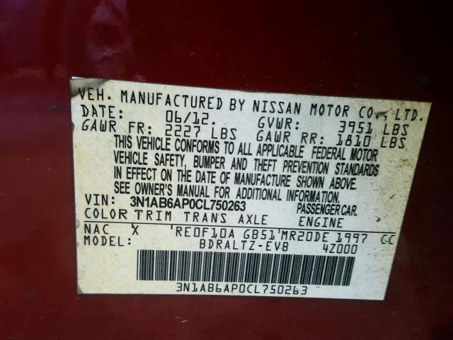 3N1AB6AP0CL750263 - 2012 NISSAN SENTRA 2.0 RED photo 10