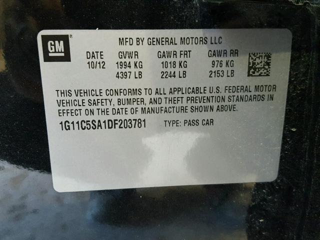 1G11C5SA1DF203781 - 2013 CHEVROLET MALIBU 1LT BLACK photo 10