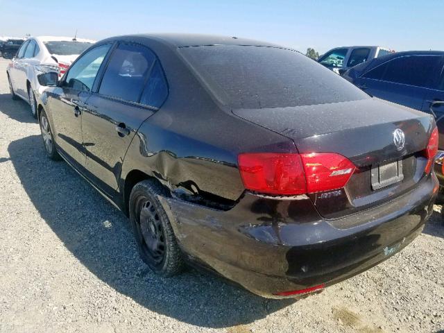 3VW2K7AJ8CM354785 - 2012 VOLKSWAGEN JETTA BASE BLACK photo 3