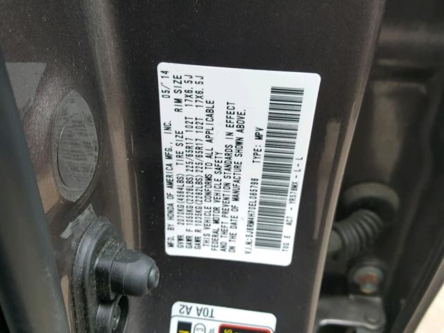 5J6RM4H70EL085796 - 2014 HONDA CR-V EXL TAN photo 10