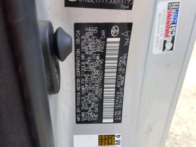 JTKDE177950017195 - 2005 TOYOTA SCION TC 银色 照片 10