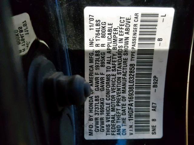 1HGFA16938L032858 - 2008 HONDA CIVIC EXL 黑色 照片 10