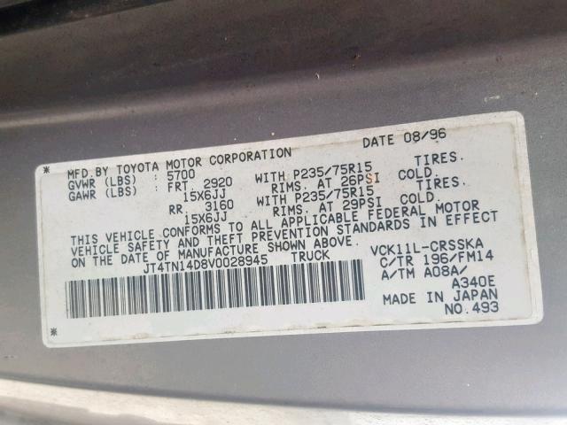 JT4TN14D8V0028945 - 1997 TOYOTA T100 XTRAC SILVER photo 10