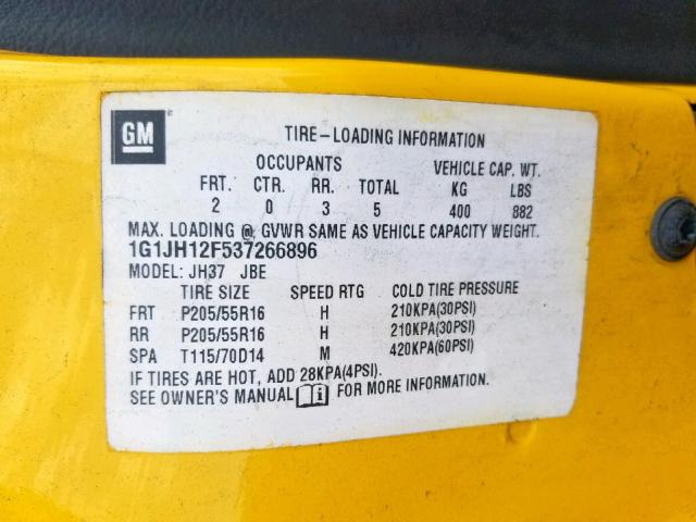 1G1JH12F537266896 - 2003 CHEVROLET CAVALIER L YELLOW photo 10