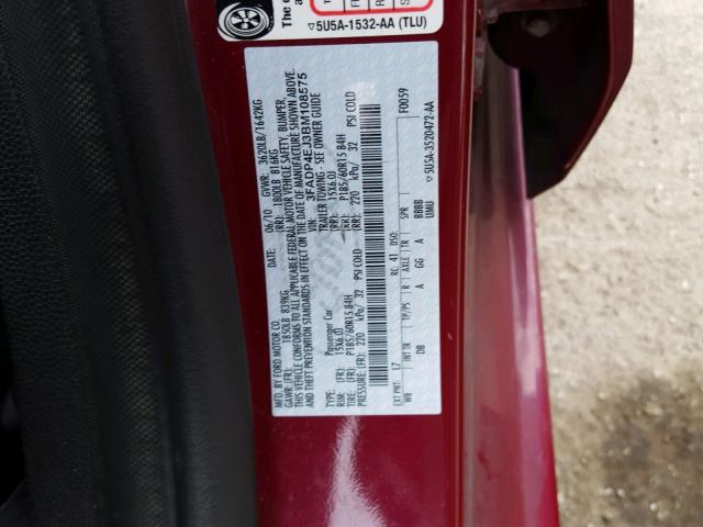 3FADP4EJ3BM108575 - 2011 FORD FIESTA SE RED photo 10