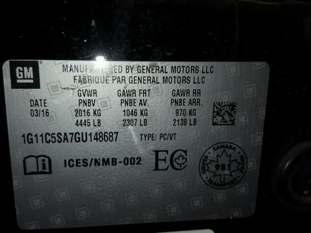 1G11C5SA7GU148687 - 2016 CHEVROLET MALIBU LIM 黑色 照片 10