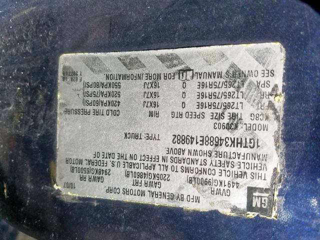 1GTHK34688E149882 - 2008 GMC SIERRA K35 BLUE photo 10