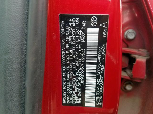 JTDBT923671029633 - 2007 TOYOTA YARIS RED photo 10