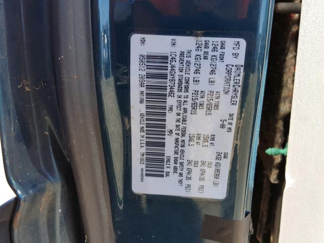 1C4GJ44GXYB734462 - 2000 CHRYSLER GRAND VOYA Կանաչ լուսանկար 10