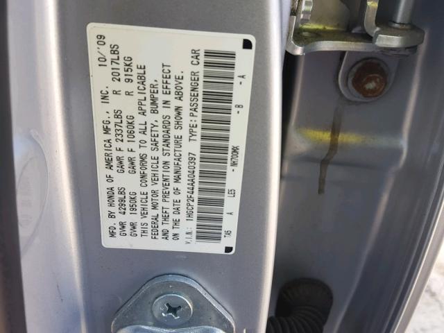 1HGCP2F44AA040397 - 2010 HONDA ACCORD LXP SILVER photo 10