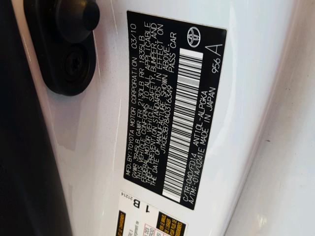 JTKDE3B78A0316349 - 2010 TOYOTA SCION TC 白色 照片 10