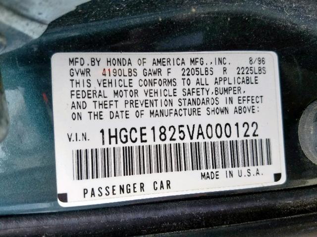 1HGCE1825VA000122 - 1997 HONDA ACCORD LX YELLOW photo 10