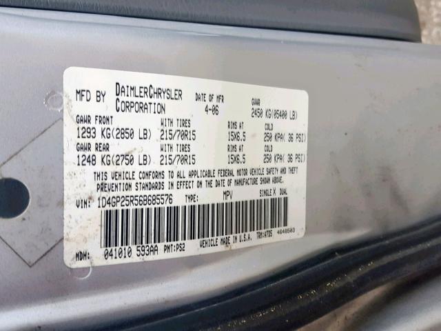 1D4GP25R56B685576 - 2006 DODGE CARAVAN SE SILVER photo 10