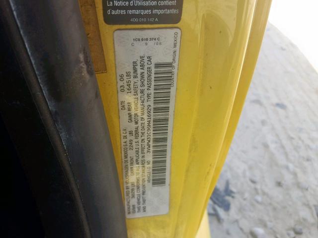 3VWPW31C96M416929 - 2006 VOLKSWAGEN NEW BEETLE 黄色 照片 10