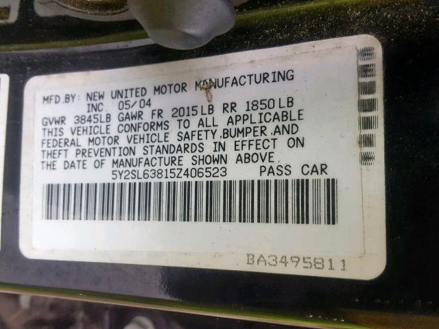 5Y2SL63815Z406523 - 2005 PONTIAC VIBE BLACK photo 10