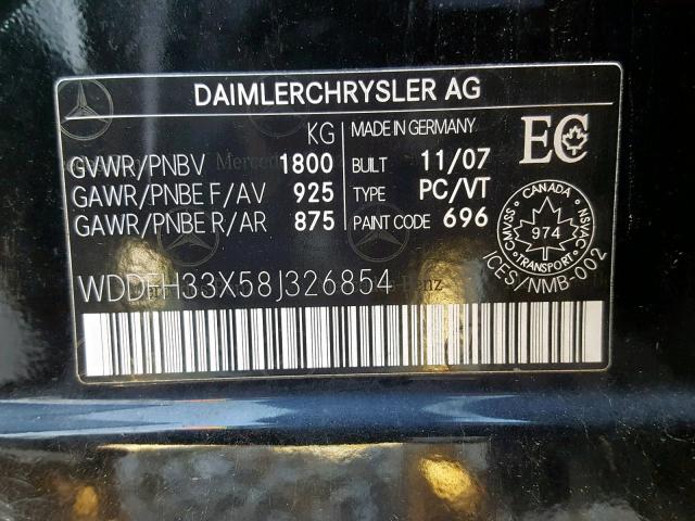 WDDFH33X58J326854 - 2008 MERCEDES-BENZ B200 BLACK photo 10