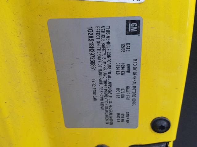 1G2AS18H297260861 - 2009 PONTIAC G5 YELLOW photo 10