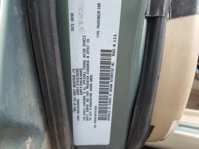 4S3BH675847614054 - 2004 SUBARU LEGACY OUT GREEN photo 10