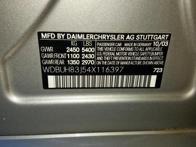 WDBUH83J54X116397 - 2004 MERCEDES-BENZ E 500 4MAT GRAY photo 10