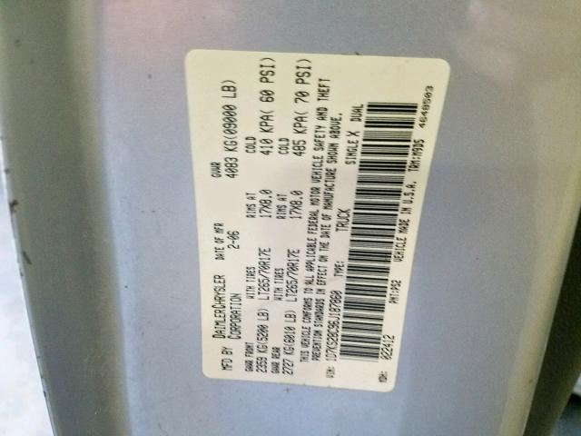 1D7KS28C96J187860 - 2006 DODGE RAM 2500 S Արծաթագույն լուսանկար 10