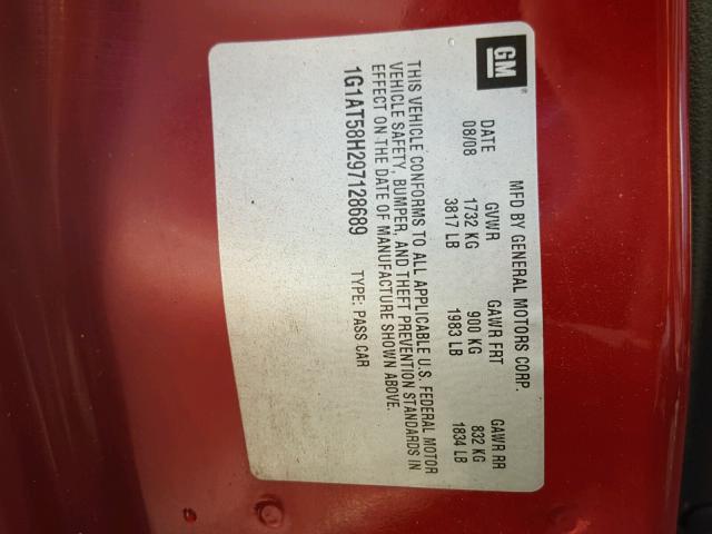 1G1AT58H297128689 - 2009 CHEVROLET COBALT LT RED photo 10