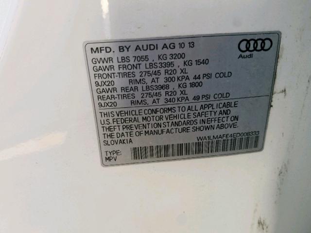 WA1LMAFE4ED008333 - 2014 AUDI Q7 PREMIUM WHITE photo 10