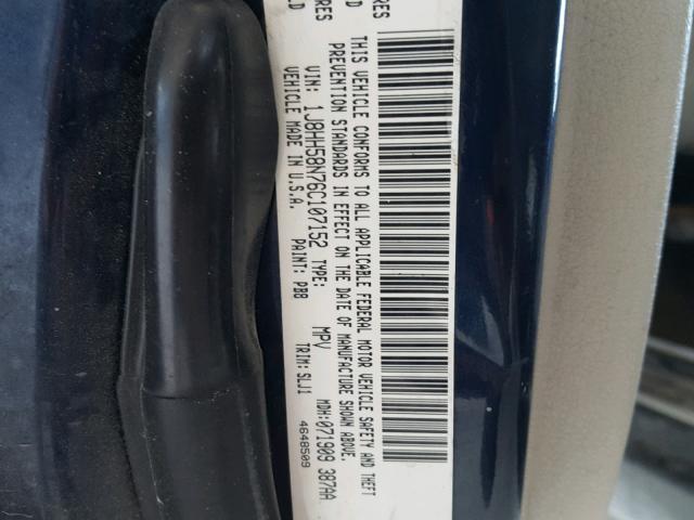 1J8HH58N76C107152 - 2006 JEEP COMMANDER BLUE photo 10