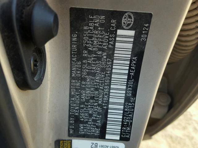 4T1BK36B16U140567 - 2006 TOYOTA AVALON XL GOLD photo 10