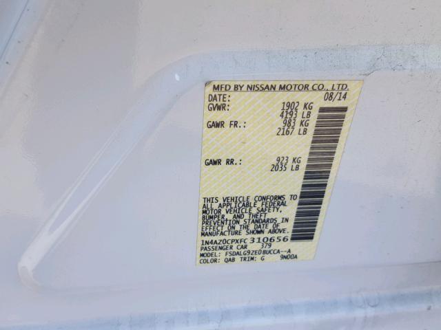 1N4AZ0CPXFC310656 - 2015 NISSAN LEAF S WHITE photo 10