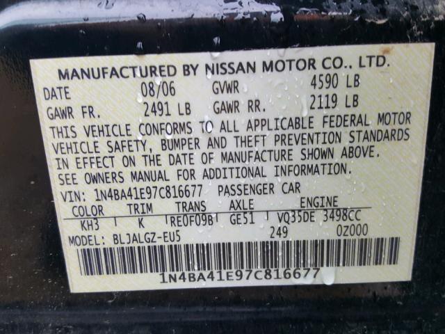 1N4BA41E97C816677 - 2007 NISSAN MAXIMA SE BLACK photo 10