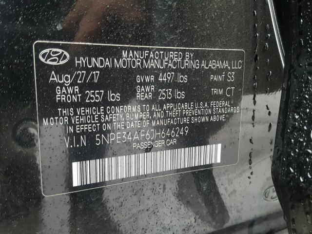 5NPE34AF6JH646249 - 2018 HYUNDAI SONATA SPO BLACK photo 10