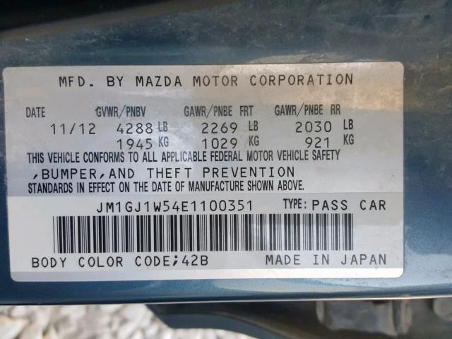 JM1GJ1W54E1100351 - 2014 MAZDA 6 GRAND TO BLUE photo 10