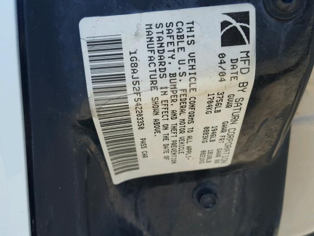 1G8AJ52F54Z203350 - 2004 SATURN ION LEVEL WHITE photo 10