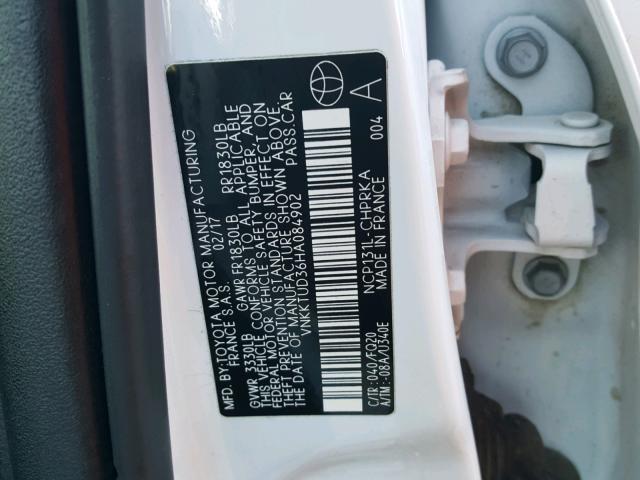 VNKKTUD36HA084902 - 2017 TOYOTA YARIS L WHITE photo 10