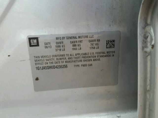 1G1JA5SH6D4236256 - 2013 CHEVROLET SONIC LS 银色 照片 10