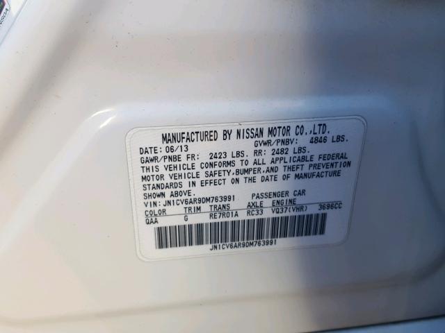 JN1CV6AR9DM763991 - 2013 INFINITI G37 WHITE photo 10