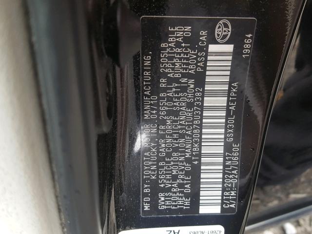 4T1BK3DB7BU373382 - 2011 TOYOTA AVALON BAS BLACK photo 10