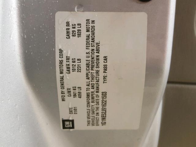 1G1NE52J916221503 - 2001 CHEVROLET MALIBU LS 银色 照片 10